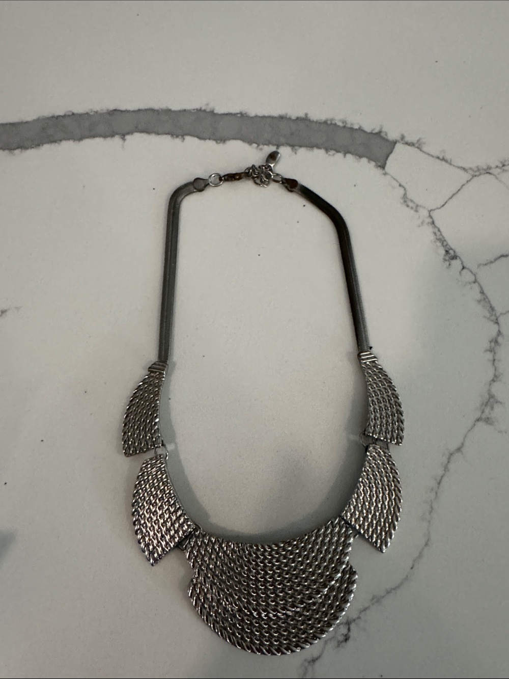Silver Statement Bib Necklace - Elegant Layered Chain Design